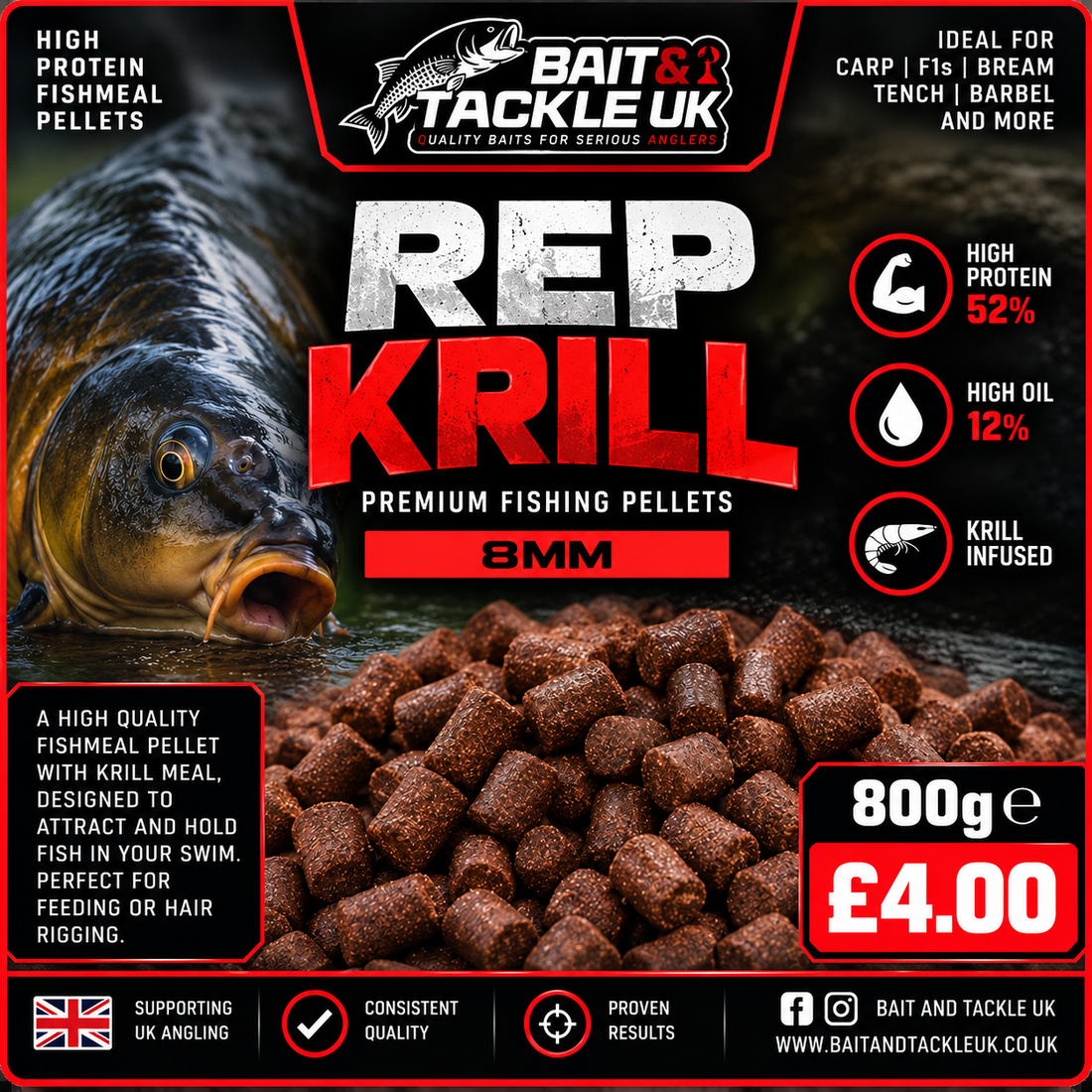 Rep Krill Premium Fishing Pellets – The Ultimate High-Protein Bait
