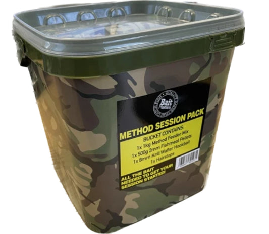 Bait Masters Method Session Pack in reusable camouflage bucket