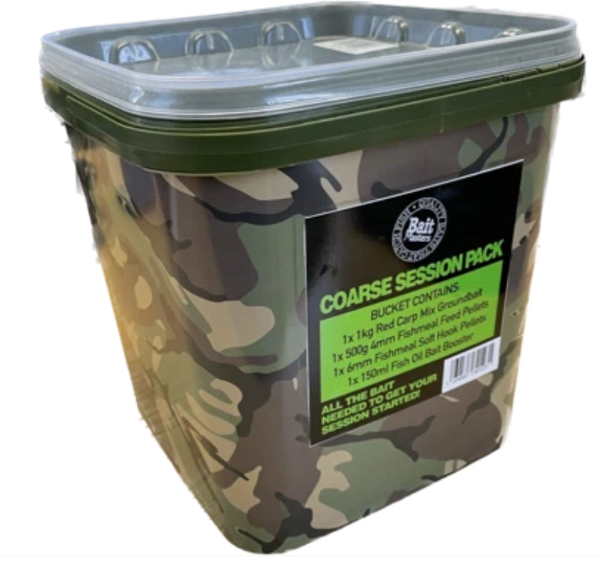 Bait Masters Coarse Session Pack in reusable camouflage bucket